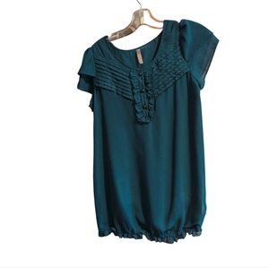 Thyme Maternity Teal Pintuck Blouse Short Sleeve Elastic Hem Women’s Size Small